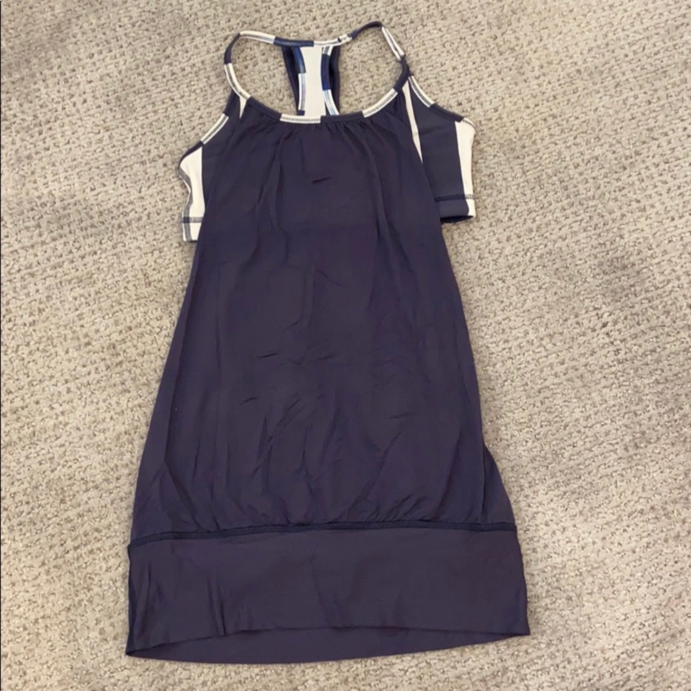 White and Navy Open Back Lululemon Tank Top Size 4